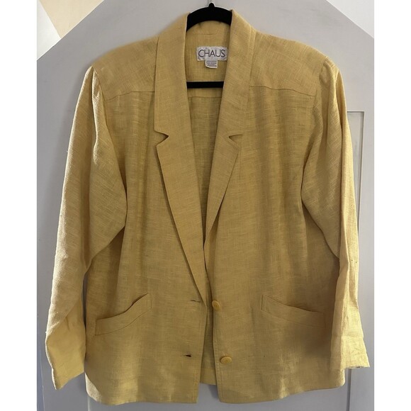 Vintage 80’s CHAUS Yellow Ramie Relaxed Casual Blazer Women’s Size 12 - Picture 7 of 7